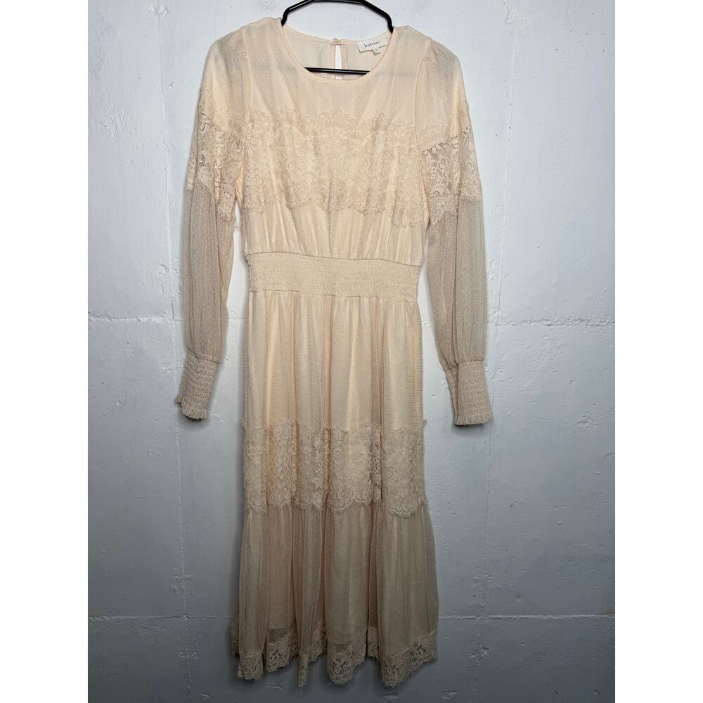 Bohme Cream Lace Midi Dress Size Small Womens Long Sleeve